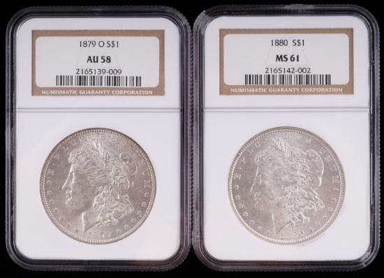 NGC 1880 MS 61 1879 O AU58 MORGAN SILVER DOLLARS