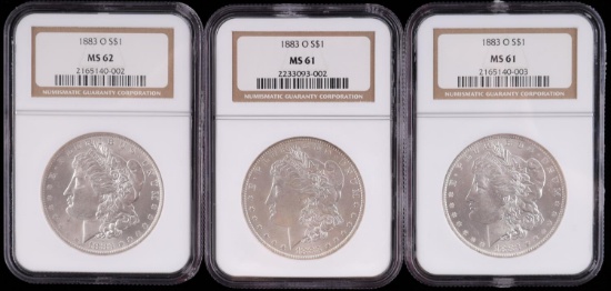 3 1883 0 NGC MS 62 MS 61 MORGAN DOLLAR COIN LOT