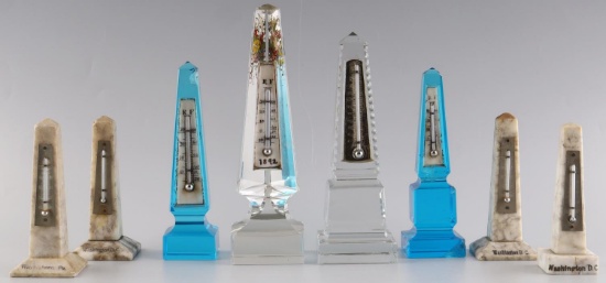 8 ANTIQUE CRYSTAL STONE OBELISK THERMOMETER LOT