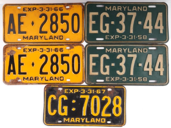 1958 1966 1967 MARYLAND AUTO LICENSE PLATE LOT