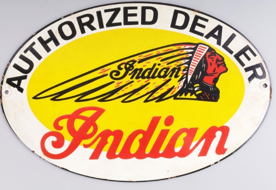 INDIAN MOTORCYCLE AUTHORIZED DEALER ENAMELED SIGN