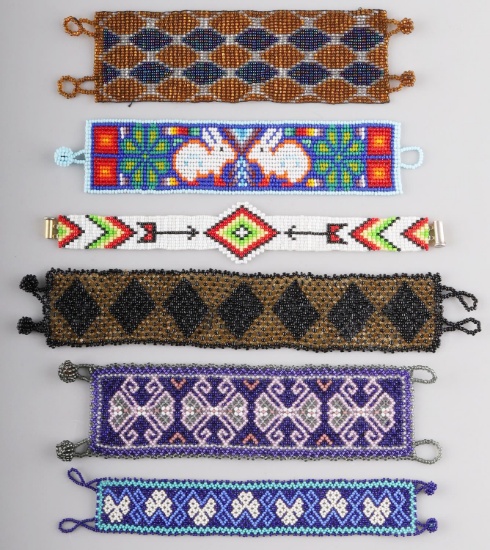 6 NATIVE AMERICAN BEADED BRACELET LOT