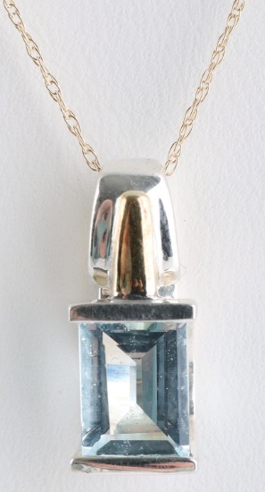 TWO TONE GOLD STERLING AQUAMARINE NECKLACE