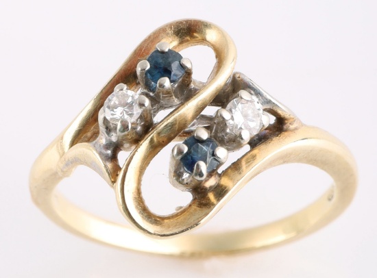 14K YELLOW GOLD DIAMOND SAPPHIRE RING SZ 6.25