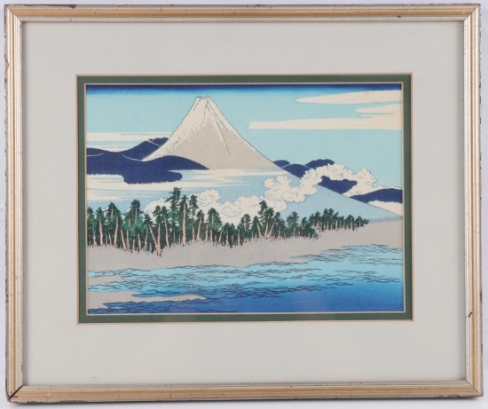 MOUNT FUJI JAPANESE WOOD BLOCK WATERCOLOR PAINTING