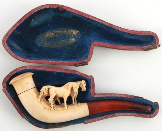 ANTIQUE CARVED HORSE MEERSCHAUM AUSTRIAN PIPE