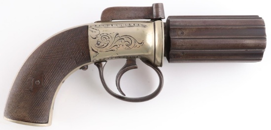 ANTIQUE ENGRAVED PERCUSSION PEPPERBOX PISTOL