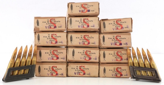 WWII GERMAN 8MM AMMUNITION 130 ROUNDS IN THE BOX