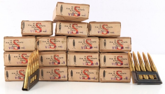 WWII GERMAN 8MM AMMUNITION 180 ROUNDS IN THE BOX