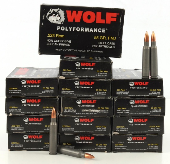 280 ROUNDS BOXED WOLF .223 REM CARTRIDGES FMJ