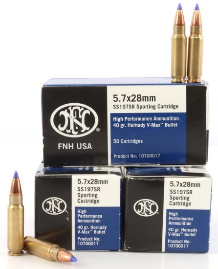 150 ROUNDS OF FN 5.7 X 28MM HORNADY V-MAX AMMO