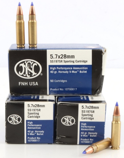 150 ROUNDS OF FN 5.7 X 28MM HORNADY V-MAX AMMO