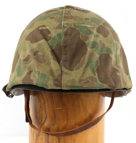 WWII USMC HBT CAMO LATE WAR M1 HELMET NEAR MINT