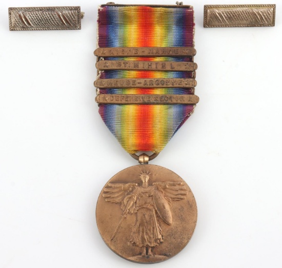 WWI US VICTORY MEDAL WITH 4 ENGAGEMENT BARS