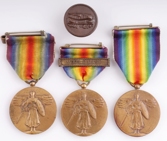 WWI THREE VICTORY MEDALS MOBILE INFANTRY DEVICE