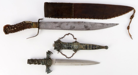 KNIFE LOT BOWIE WITH SHEATH  AND JAPANESE DAGGER