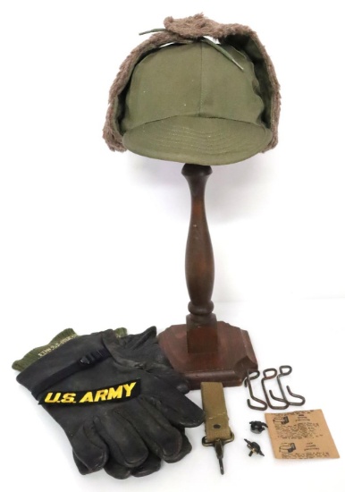 8 WWII US GI ARMY FIELD GEAR & COLD WEATHER CAP