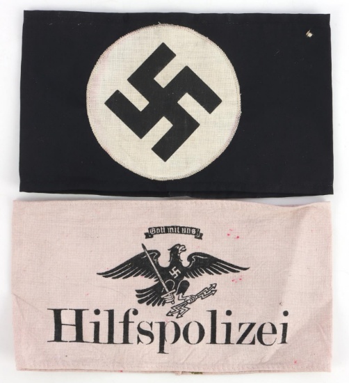 2 WWII GERMAN REICH NSDAP & HIFLSPOLIZEI ARMBANDS