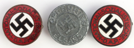 WWII GERMAN NSDAP PARTY PINS & OPFERRING ELSSAS