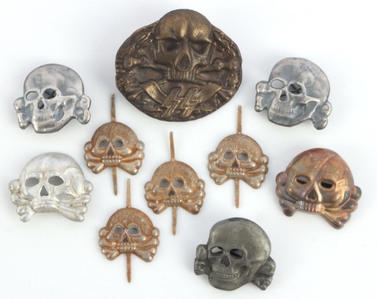 10 WWII GERMAN REICH TOTENKOPF SKULL INSIGNIA LOT