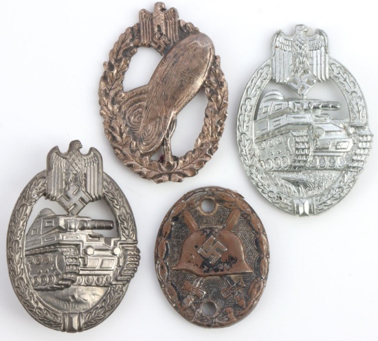 WWII GERMAN THIRD REICH BADGE LOT OF 4 TANK