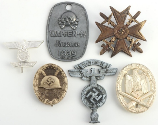 LOT OF 6 WWII GERMAN THIRD REICH SS WAFFEN BADGES