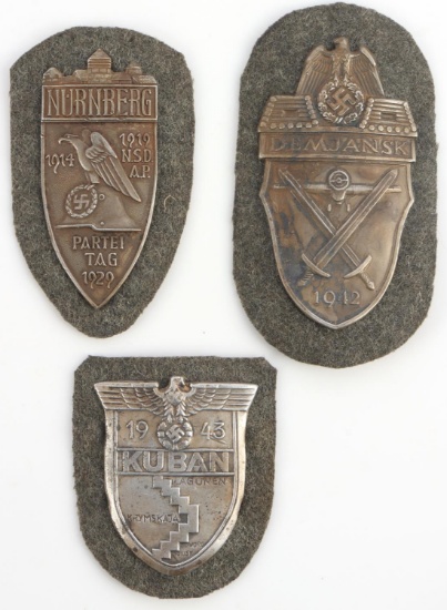 WWII GERMAN THIRD REICH LOT OF 3 SHIELDS