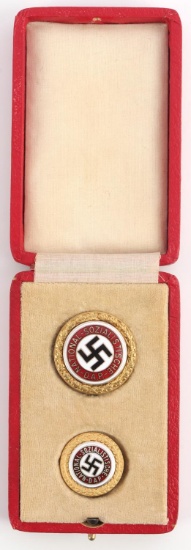 WWII GERMAN REICH NSDAP CASED GOLD PARTY PINS