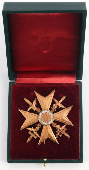 WWII GERMAN REICH SPANISH CROSS GOLD W/ DIAMONDS