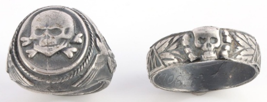 2 WWII GERMAN WAFFEN SS TOTENKOPF HIMMLER RINGS