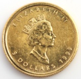 1/10TH OZ CANADA $5 MAPLE LEAF GOLD COIN