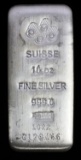 10 TROY OZ .999 FINE SILVER PAMP SUISSE INGOT BAR