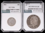 PCI PR70 DCAM EISENHOWER DOLLAR & 1914 BARBER 25C