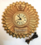 VINTAGE BUDWEISER BAR CLOCK WORKING 19 INCHES