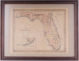 ANTIQUE 1859 MAP OF FLORIDA BY J H COLTON