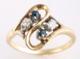14K YELLOW GOLD DIAMOND SAPPHIRE RING SZ 6.25