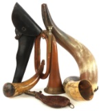 INDIAN WARS LOT BUGLE SA HOLSTER POWDER HORN LOT