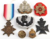 WWI 7 CANADIAN BRITISH MILITARY MEDALS AND BADGES