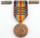WWI US VICTORY MEDAL WITH 4 ENGAGEMENT BARS