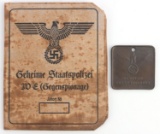 WWII GERMAN THIRD REICH GESTAPO ID TAG AND CARD