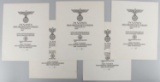 5 WWII KNIGHTS CROSS RECIPIENT AWARD CERTIFICATES