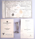 4 WWII GERMAN AWARD DOCUMENTS & POLICE BAYONET