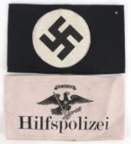 2 WWII GERMAN REICH NSDAP & HIFLSPOLIZEI ARMBANDS