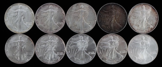 LOT OF 10 AMERICAN EAGLE SILVER 1 OZ COINS