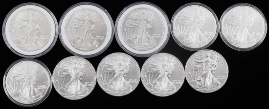 10 MIXED DATE 1 OZT SILVER AMERICAN EAGLE COIN LOT