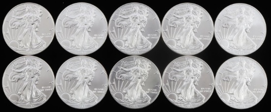 AMERICAN EAGLE 1 OZ SILVER $1 COINS LOT OF 10