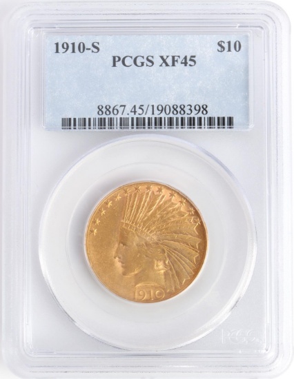 1910 S INDIAN HEAD $10 GOLD COIN PCGS XF45