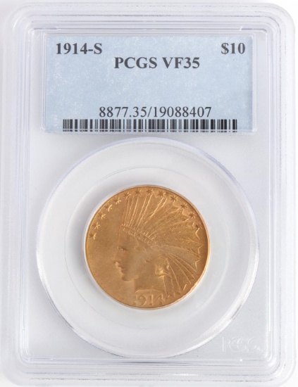 1914 S INDIAN HEAD GOLD COIN PCGS VF35