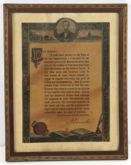 ANTIQUE COPY OF A. LINCOLN BIXBY LETTER