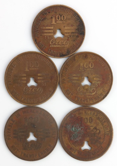 ORCO TOKEN FOR LEE ROGERS MERCANTILE CO LOT OF 5